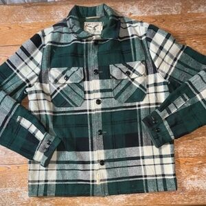 VINTAGE American Living green and white plaid flannel shacket, Size Large